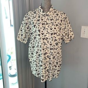 VSTR Premium Shirt Adult Large White Red Green Floral Print Pocket Casual Mens